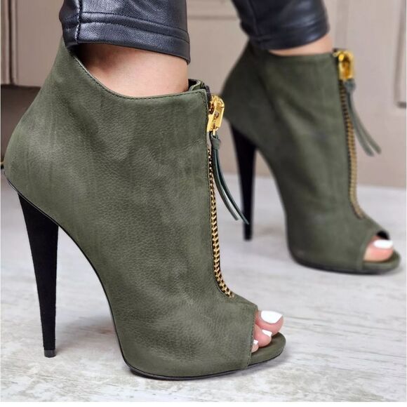 Giuseppe Zanotti Olive Green Peep Toe Front Zip Boots  Passione - Picture 3 of 13